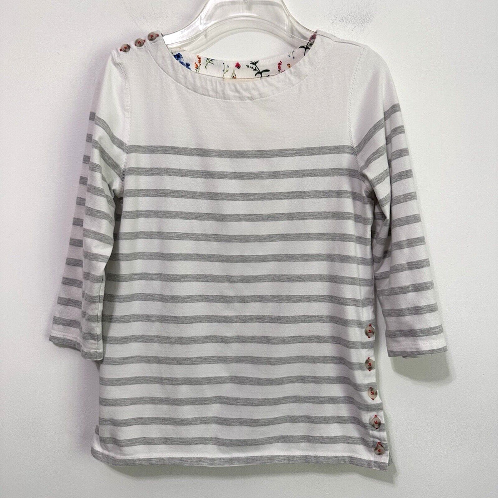 Maeve Anthropologie Gray Striped Shirt S Button‎ Hem 3/4 Sleeve Pullover Casual